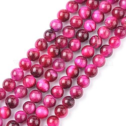 Natur stieg Tigerauge Perlen Stränge, gefärbt und erhitzt, Runde, tief rosa, 6 mm, Bohrung: 1 mm