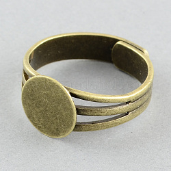 Регулируемая латунные сеттинги площадку кольцо, плоско-круглые, античная бронза, лоток : 10 мм, 18 мм
