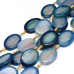 Fili di perline di agata naturale / agata a strisce, tinti e riscaldato, ovale, blu cadetto, 36~38x28~30x5~7mm, Foro: 1.8 mm, circa 8pcs/filo, 15.35 pollice (39 cm)