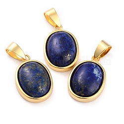 Naturales lapis lazuli colgantes, con fornituras de latón dorado, oval, 21.5x14x6mm, agujero: 7x4 mm