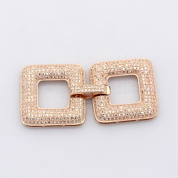 Square Brass Micro Pave Cubic Zirconia Fold Over Clasps, Lead Free & Nickel Free & Cadmium Free, Rose Gold, 50x26x6mm, Hole: 6~2x1mm