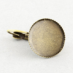Messing Creolen Zubehör, mit flachen runden Tablett, Antik Bronze, Fach: 14 mm, 25x15 mm, Stift: 0.8 mm