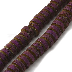 Гальванические бусины из натуральной лавы, Плоский круглый / диск, Heishi бусы, с фиолетовым покрытием, 7x3 мм, отверстие : 3 мм, около 123 шт / нитка, 16.14'' (41 см)