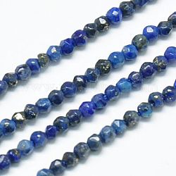 Abalorios de lapislázuli naturales hebras, facetados, redondo, azul medianoche, 2mm, agujero: 0.5 mm