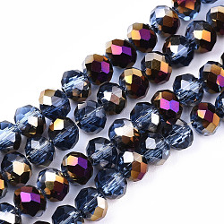 Placcare trasparente perle di vetro fili, metà viola placcato, rondelle sfaccettato, blu fiordaliso, 6x5mm, Foro: 1 mm, circa 85~88pcs/filo, 16.1~16.5 pollice (41~42 cm)