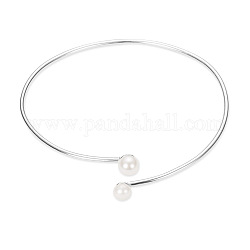 SHEGRACE Cute Rhodium Plated 925 Sterling Silver Cuff Bangle, with Shell Pearls, Platinum, 185mm