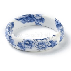 Bedruckte Porzellanarmreifen für Damen, Blumenmuster, Blau, Innendurchmesser: 2-3/8 Zoll (5.9 cm)