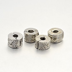 Europäische Messingverschlussperlen, Nickelfrei, Kolumne, Platin Farbe, 10~11.5x6~7 mm, Bohrung: 3~4 mm