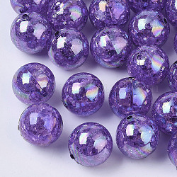 Couleur ab crépitement transparente acrylique perles rondes, violet foncé, 20mm, Trou: 2.5mm, environ 108 pcs/500 g