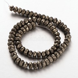 Faceted Rondelle Natural Pyrite Beads Strands, 6mm, Hole: 0.5mm, about 92pcs/strand, 15.7inch