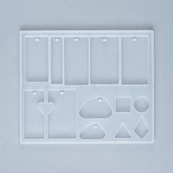 DIY Pendant Silicone Molds, Resin Casting Molds, For UV Resin, Epoxy Resin Jewelry Making, Mixed Shapes, White, 147x123x8mm, Hole: 3.2~4.2mm