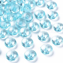Perles en acrylique transparente, plat rond, turquoise moyen, 14x7mm, Trou: 2mm, environ 615 pcs/500 g