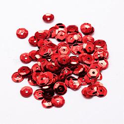 Plastic Paillette Beads, Semi-cupped Sequins Beads, Center Hole, FireBrick, 5x0.5mm, Hole: 1mm