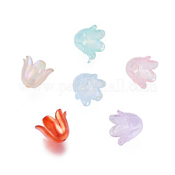 Tapas de abalorios acrílicas de jalea de imitación de 6 pétalo, color de ab chapado, flor, color mezclado, 11.5x10.5x8.5mm, agujero: 1.4 mm, aproximamente 2100 unidades / 500 g