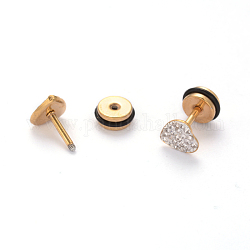 304 Herz-Ohrstecker aus Edelstahl, Ohrringe zurückschrauben, mit Fimo Strass, golden, 7x7 mm, Stift: 1 mm