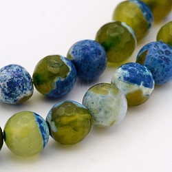 Natural Weathered Agate Faceted Round Beads Strands, Dyed, Grade A, Olive, 6mm, Hole: 1mm, about 61pcs/strand, 15 inch