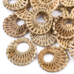 Handmade Reed Cane/Rattan Woven Pendants, For Making Straw Earrings and Necklaces, Flat Round, BurlyWood, 38~48x5mm, Hole: 16~20mm