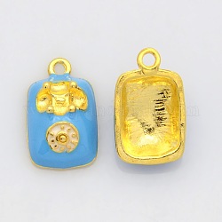 Goldenen Ton Legierung Emaille Anhänger & Charms, Telefone, Verdeck blau, 19x12x7 mm, Bohrung: 2 mm