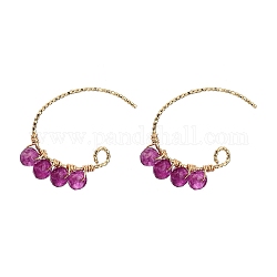 Dangle Earrings, with Natural Malaysia Jade Rondelle Beads and Real 18K Gold Plated Brass Earring Hooks, Medium Orchid, 21x22mm, Pin: 0.7mm