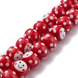 Perles vernissées manuelles, cahoteuse, poupée japonaise, rouge, 14x11mm, Trou: 2.2mm, Environ 25 pcs/chapelet, 10.83 pouce (27.5 cm)