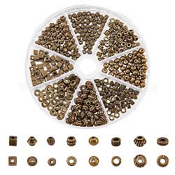 Nbeads 400 pcs perles d'espacement en alliage de style tibétain, 8 styles de perles métalliques mixtes rondes/bicone/colonne/beignet/rondelle en alliage, perles amples pour la fabrication artisanale de bijoux à faire soi-même, bronze antique