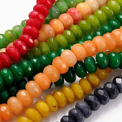 Natural White Jade Gemstone Beads, Mixed Color, Dyed, Faceted Rondelle, about 8mm in diameter, 5mm thick, hole: 1.2mm, 77 pcs/strand, 15.5 inch