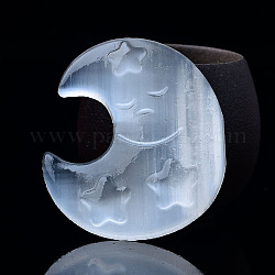 Falce di luna con figurine di selenite naturale a stella, decorazioni per display in pietra energetica reiki, per l'ornamento feng shui domestico, fumo bianco, 71x61x13mm