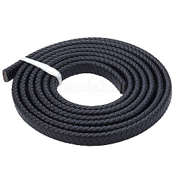 Cordon cuir tressé plat, pour les accessoires de fabrication de collier et de bracelet, noir, 12x6mm