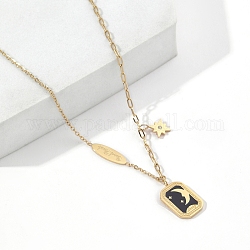 Colliers pendentif en émail lune et étoile 201 en acier inoxydable, collier porte-bonheur, or, 15.75 pouce (40 cm)