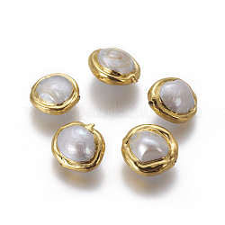 Natur kultivierten Süßwasser Perlen, mit Messing-Zubehör, Nuggets, weiß, golden, 16~20x15~17x8~11 mm, Bohrung: 0.8 mm