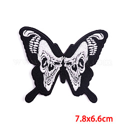 Papillon avec tête de mort tissu de broderie informatisé fer sur/coudre sur les patchs, accessoires de costumes, noir, 66x78mm