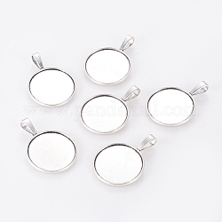 Tibetan Style Pendant Cabochon Settings, Plain Edge Bezel Cups, DIY Findings for Jewelry Making, Flat Round, Cadmium Free & Nickel Free & Lead Free, Antique Silver, Tray: 25mm, 38x27x2mm, Hole: 5x9mm