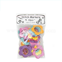 Spray Painting Alloy Knitting Stitch Marker Ring, Flower, Mixed Color, 1.7x1.7cm, 30pcs/bag