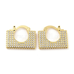Rectangle Shape Brass Micro Pave Clear Cubic Zirconia Thick Hoop Earrings, Long-Lasting Plated, Cadmium Free & Lead Free, Real 18K Gold Plated, 17x21x3mm