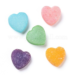 Cabuchones de ágata natural de druzy, teñido, corazón, color mezclado, 9~10x10x3mm