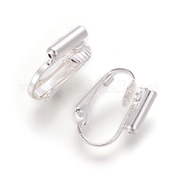 Латунные клипсы серьги выводы, для не проколотых ушей, серебристый цвет, 15.5x12x7.5 мм, отверстие : 0.6 мм