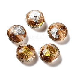 Manuell Murano Glas Perlen, mit Goldfolie, Oval, Kokosnuss braun, 11~12x11.5~12.5x7~7.5 mm, Bohrung: 2 mm