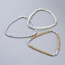 Bracelets extensibles avec perles en verre électrolytique, avec des perles cubiques en laiton, couleur argentée, couleur mixte, 2-1/8 pouce (5.5 cm)