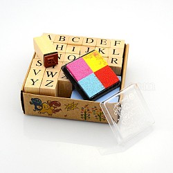 (Autumn Aesthetic Big Sale), Alphabet Wooden Stamp Sets, with Colorful Inkpad, Tan, 30x13x13mm, About 26pcs/box