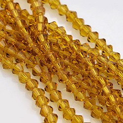 Bicone Glass Beads Strands, Faceted, Goldenrod, 4x4mm, Hole: 1mm, about 92~96pcs/strand, 13.78~14.37 inch