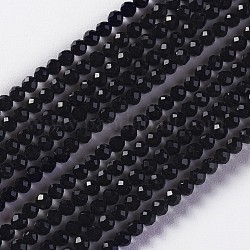 Glass Beads Strands, Faceted, Round, Black, 2x2mm, Hole: 0.4mm, about 193~197pcs/strand, 14.17 inch~15.51 inch(36~39.4cm)