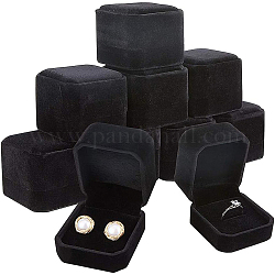 Scatole ad anello quadrate in velluto, nero, 49.5x54.5x41.5mm