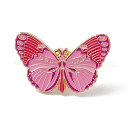 Broche en émail papillon, broche en alliage d'or clair pour vêtements de sac à dos, perle rose, 20x30x2mm, pin: 1.3 mm