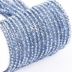 Chapelets de perles en verre électroplaqué, perle plaquée lustre, facette, rondelle, bleu acier clair, 2x1.5mm, Trou: 0.6mm, Environ 235~247 pcs/chapelet, 14.57~14.76 pouce (37~37.5 cm)