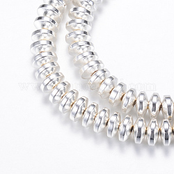 Chapelets de perles en hématite synthétique sans magnétique, rondelle, Plaqué Argent, 6x3mm, Trou: 1mm, Environ 125~133 pcs/chapelet, 15.7 pouce