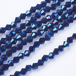 Electroplate Glass Beads Strands, Full Plated, Faceted, Bicone, Blue, 3x3mm, Hole: 1mm, about 128~135pcs/strand, 13.8