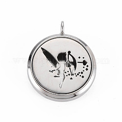 Alloy Diffuser Locket Pendants, with Stainless Steel Cover and Magnet, Magnetic, Cadmium Free & Nickel Free & Lead Free, Flat Round with Cupid, Platinum, 36x30x6.5mm, Hole: 3.5mm, Inner Diameter: 23mm