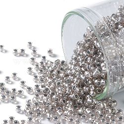 Toho perles de rocaille rondes, Perles de rocaille japonais, (1009) semi-mat gris clair doublé argent, 11/0, 2.2mm, Trou: 0.8mm, environ 1110 pcs/10 g