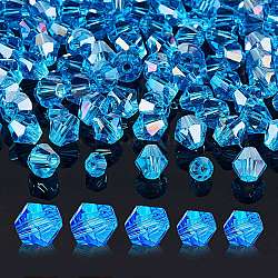 10 fili 2 fili di perline di vetro elettrolitico trasparente stile, ab colore placcato, sfaccettato, bicono, cielo blu profondo, 4~6x4~6mm, Foro: 1 mm, circa 47~96pcs/filo, 10.83~14.37 pollice