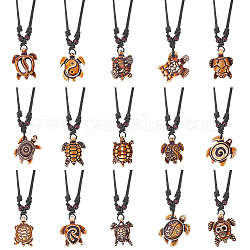 Anattasoul 15 pièce 15 styles de colliers avec pendentif en résine de tortue avec cordons en coton réglables, motif yin yang, crâne et mauvais œil, verge d'or, 19.29~37.40 pouce (49~95 cm), 1pc / style